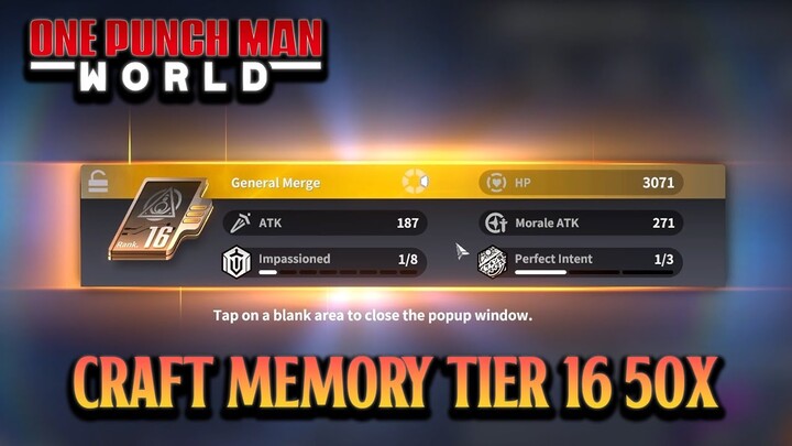 CRAFT MEMORY TIER 16 50X HOKI?! | ONE PUNCH MAN WORLD