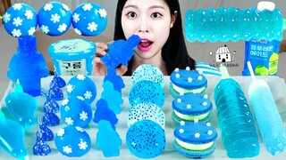 ASMR MUKBANG| 블루 디저트 아이스크림 초콜릿 마카롱 젤리 먹방 & 레시피 DESSERT ICE CREAM MACARONS EATING