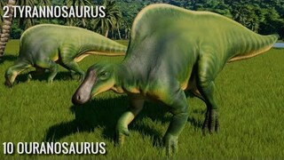 Jurassic World Evolution - 2 T-Rex Destroy The Herd Of 10 Ouranosaurus (1080p 60FPS)