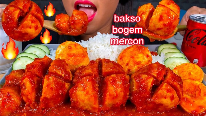 MAKAN BAKSO BOGEM MERCON *EXTRA SPICY MEATBALL EGGS ASMR MUKBANG 먹방 MASSIVE Eating Sounds