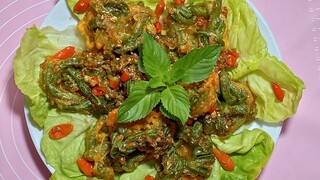 đậu đủa chiên giòn. rim sả ớt. món chay.