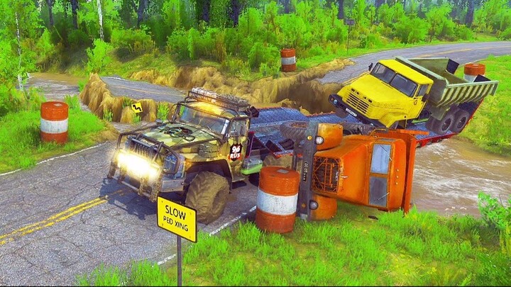 Most EXTREME trucks loaded on a long trailer