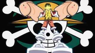 Luffy + Mr 3. Mr 3 bất lực với Luffy.