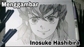 Menggambar Inosuke Hashibira dari anime Demon Slayer