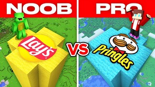 JJ PRINGLES TOWER vs Mikey LAYS TOWER BUILD Challenge in Minecraft Maizen