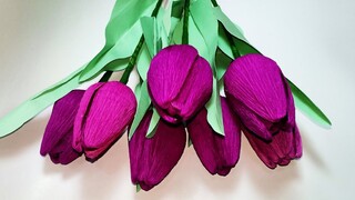 Làm hoa tulip bằng giấy nhún đơn giản và đẹp giống hoa thật