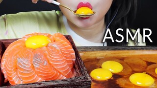 ASMR EATING RAW EGGS AND RAW SALMON RICE EATING SOUNDS | LINH-ASMR mukbang 먹방 linhasmr