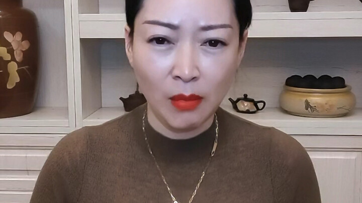 Mature woman, using a falsetto to pretend to be young, sheer outfit