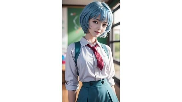 [AIコスプレ] Rei school uniform ver. ⧸ ai lookbook ⧸ ai cosplay ⧸ ai art [エヴァンゲリオン]