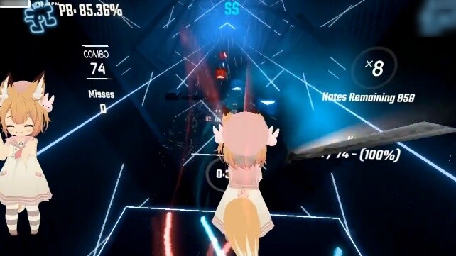 Bermain Beat Saber dengan lagu "Feeling Stronger" - Rank SS (91.87%)