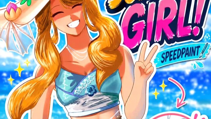 dari sketsa jadi begini??!! beach girl speed paint part1