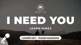 I Need You - LeAnn Rimes (Lower Key - Piano Karaoke)