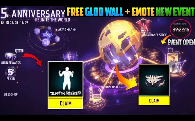 ฟรี Gloo Wall และ Emote ใน Free Fire กิจกรรมฟรีครบรอบ 5 ปี
