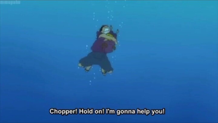 Luffy tries to saved Chopper from drowning