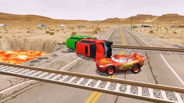 Flatbed Truck Mcqueen  _ Transportation with Truck - Pothole vs Car _620 - BeamN