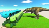 Snow Pea and Peashooter vs Dinosaurs T-Rex - Animal Revolt Battle Simulator