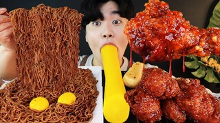 ASMR MUKBANG 트러플 짜파게티 & 양념 치킨먹방!  TRUFFLE OIL BLACK BEAN NOODLES & FRIED CHICKEN EATING SOUND! Gà