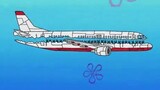 Spongebob's little plane split the big passenger plane apart, and it was a miracle that the passenge