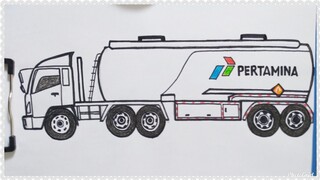 Cara Mudah Menggambar Mobil Truk Tangki Pertamina besar | Tutorial Indonesia