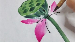 A simple and elegant Chinese painting of a lotus scene