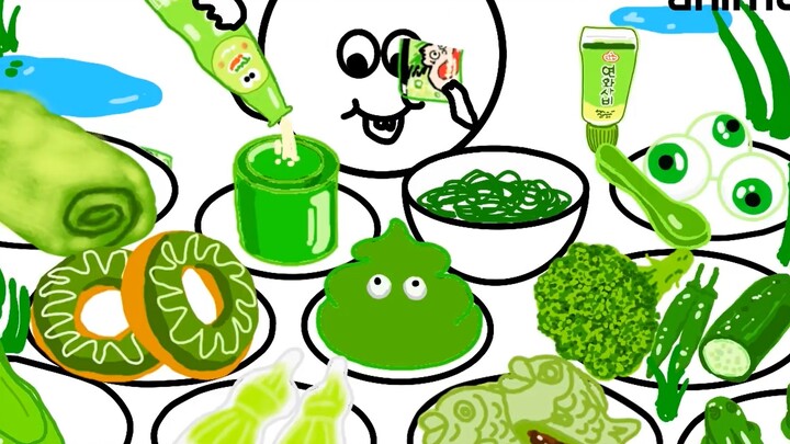 Mukbang Animation, Eating Green Food