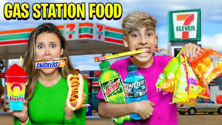 Eating Only GAS STATION FOOD for 24 Hours!! 🤮