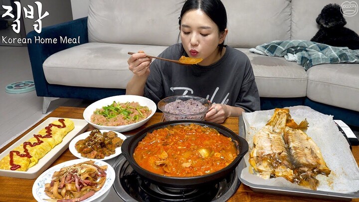 Real Mukbang-) This is Real Korean Home Meal! ☆ Kimchi stew & generous side dish