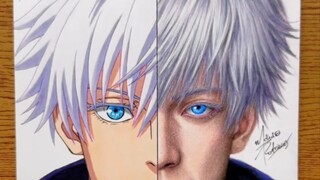 Versi anime Gojo Satoru vs versi realistis yang dilukis dengan tangan