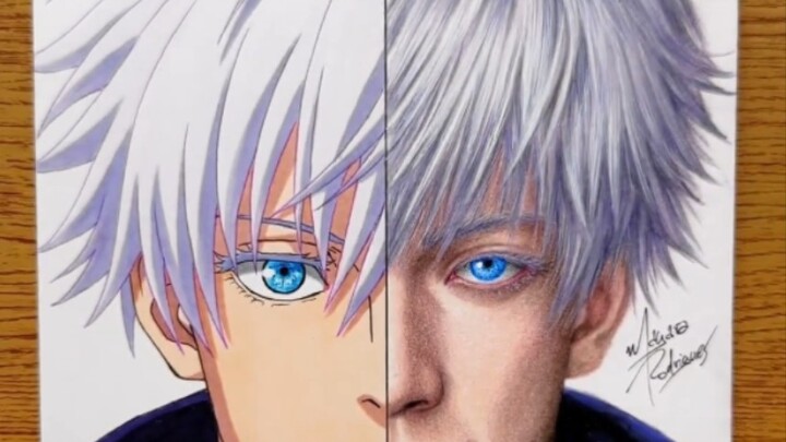 Gojo Satoru anime version vs real hand-drawn version