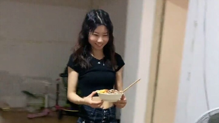 She’s smiling so happily.