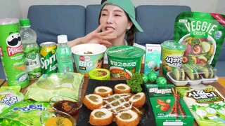 [Mukbang ASMR] Green Color 💚 Korean Convenience Food Jelly Ramen