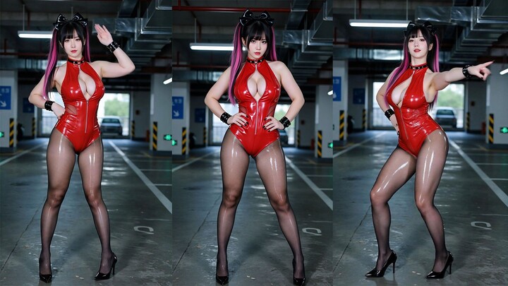 [Pink Twin Pigtails] Roly-Poly Cover Dance ❤ Vertical Format – Red Outfit, Black Stockings, Long Leg