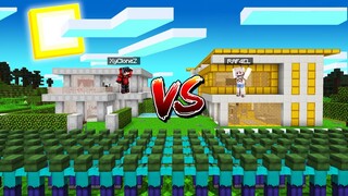แข่งสร้าง!! บ้านทองสุดหรู VS บ้านเหล็กสุดกาก หนีซอมบี้ 1,000,000ตัว ใครจะรอด! (Minecraft House)