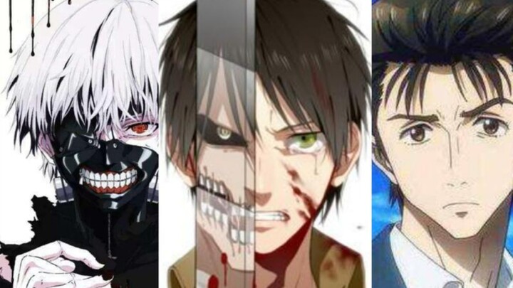 "Kaneki breaks his hand, Eren bites his hand, Shinichi changes his hand"