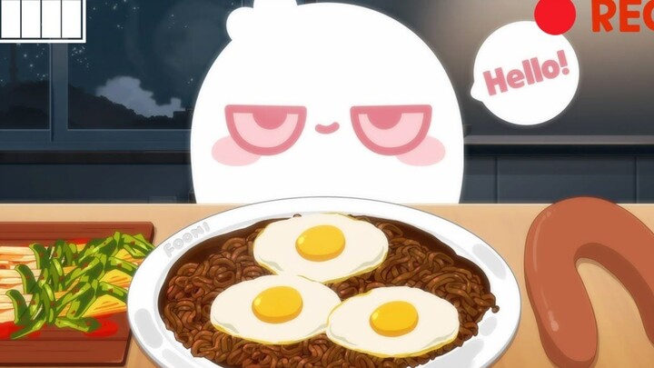 𝐀𝐧𝐢𝐦𝐞 𝐅𝐨𝐨𝐝｜A late-night snack for a face that stays up all night: a big bowl of noodles with soybean