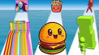 PENCIL RUSH vs FOOD RUN vs STACK COLORS - Triple Gameplay