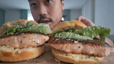 ASMR EATING SOUNDS - SALMON BURGERS