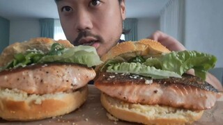 ASMR EATING SOUNDS - SALMON BURGERS