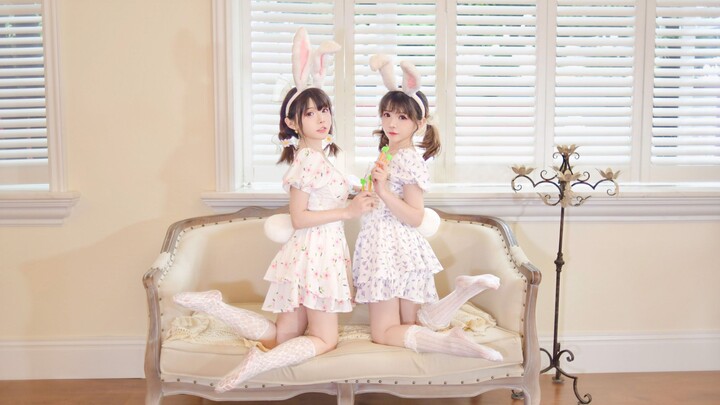 Sweet twins little white rabbit~~ Who doesn't like rua bunny~~