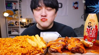 Mukbang mì cay với gà chiên giòn phần 6 #anngon