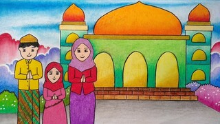 Menggambar tema lebaran || Menggambar tema idul fitri || Belajar menggambar yang mudah