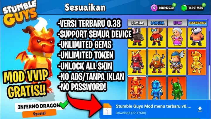 TERBARU‼️ Stumble Guys Mod Apk v.0.38 Unlock All Skin, Bisa Di Lihat Musuh, Mabar Ori, Full Unlock
