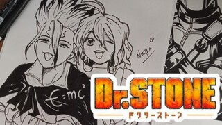 Senkuu X Suikaa - Dr. Stone || Black and White Art (SPEED DRAWING)