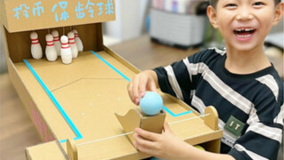 My son used up two months' pocket money on a homemade coin-operated bowling ball.