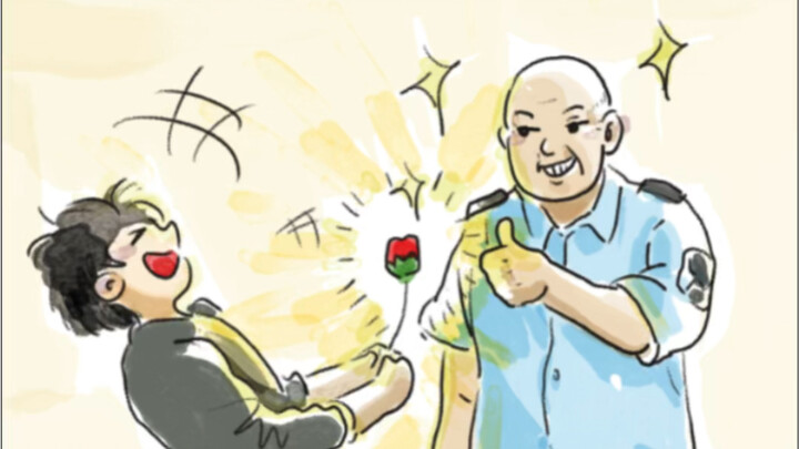 Young guy performs a rose magic trick for the dorm warden, and the warden gives it his seal of appro