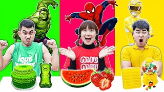 Hà Sam Thử Thách Ăn Theo Màu Sắc Của Người Nhện Spider Man, Người Khổng Lồ Xanh Hulk, Siêu Nhân Vàng