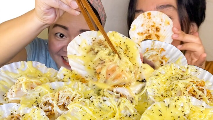 GIANT CHEESY SCALLOPS MUKBANG