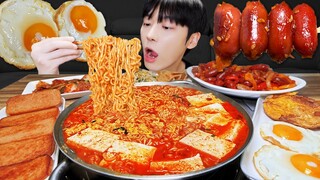 ASMR MUKBANG | 직접 만든 순두부 신라면 먹방 & 레시피 계란요리, 스팸, 김치 | FIRE NOODLES EATING