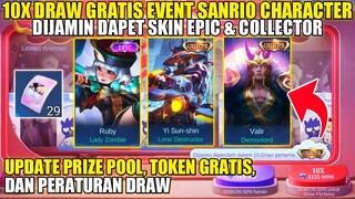 UPDATE!! 10X DRAW GRATIS EVENT MLBB X SANRIO CHARACTER DIJAMIN DAPET SKIN COLLECTOR DAN EPIC