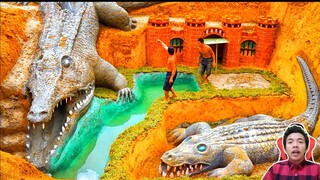 MEMBANGUN KOLAM RENANG SELUNCURAN AIR BUAYA🐊SEKITAR RUMAH ISTANA KASTIL 🏰  DIBAWAH TANAH RAHASIA